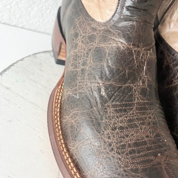 Rod Patrick Mens Cowboy Boots 14.5A Antique Mocha Bison Brown Western Blunt Toe - Picture 10 of 15